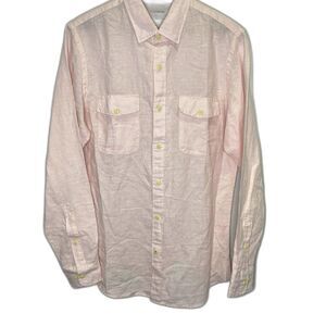 GOODTHREADS Shirt Slim Fit Gingham Check Linen Button Long Sleeve Mens S Pink